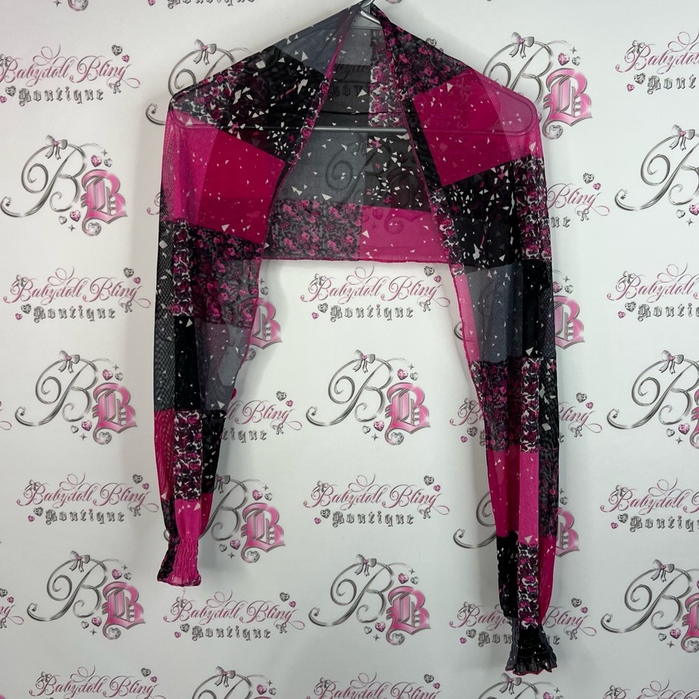 Cardigan bolero shrug stretchy bubble sleeve Pink Black Sheer Bolero Shrug